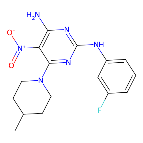 [4-Amino-6-(4-methylpiperidyl)-5-nitropyrimidin-2-yl](3-fluorophenyl)amine structure