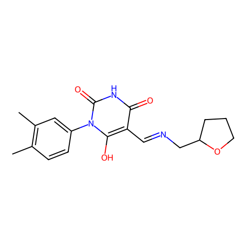 1-(3,4-dimethylphenyl)-5-[(oxolan-2-ylmethylamino)methylidene]-1,3-diazinane-2,4,6-trione structure