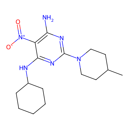 [6-Amino-2-(4-methylpiperidyl)-5-nitropyrimidin-4-yl]cyclohexylamine structure