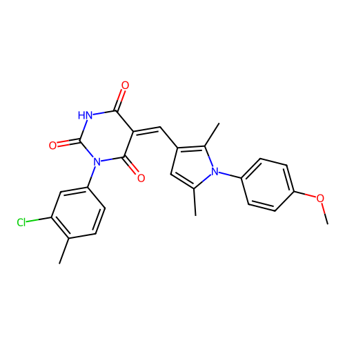 (5Z)-1-(3-chloro-4-methylphenyl)-5-[[1-(4-methoxyphenyl)-2,5-dimethylpyrrol-3-yl]methylidene]-1,3-diazinane-2,4,6-trione structure