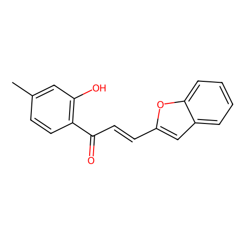 (E)-3-(benzofuran-2-yl)-1-(2-hydroxy-4-methylphenyl)prop-2-en-1-one structure