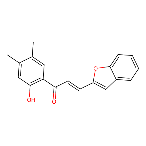 (E)-3-(1-benzofuran-2-yl)-1-(2-hydroxy-4,5-dimethylphenyl)prop-2-en-1-one structure