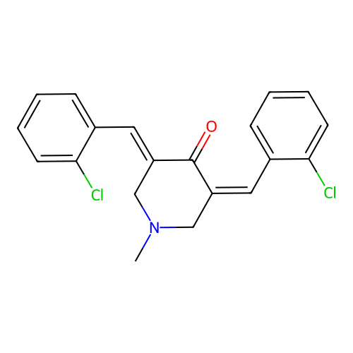 (3Z,5E)-3,5-bis(2-chlorobenzylidene)-1-methylpiperidin-4-one structure