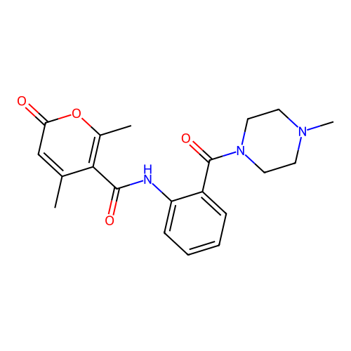 4,6-dimethyl-N-(2-(4-methylpiperazine-1-carbonyl)phenyl)-2-oxo-2H-pyran-5-carboxamide structure