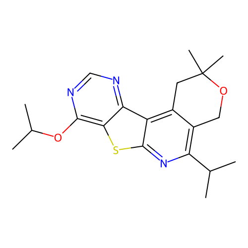 2,2-dimethyl-5-(propan-2-yl)-8-(propan-2-yloxy)-1,4-dihydro-2H-pyrano[4'',3'':4',5']pyrido[3',2':4,5]thieno[3,2-d]pyrimidine structure