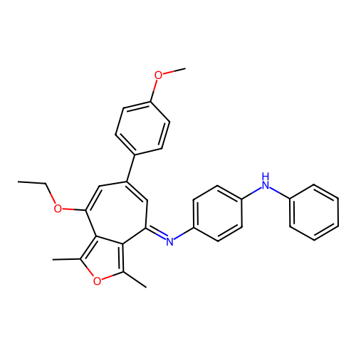 (E)-N1-(8-ethoxy-6-(4-methoxyphenyl)-1,3-dimethyl-4H-cyclohepta[c]furan-4-ylidene)-N4-phenylbenzene-1,4-diamine structure