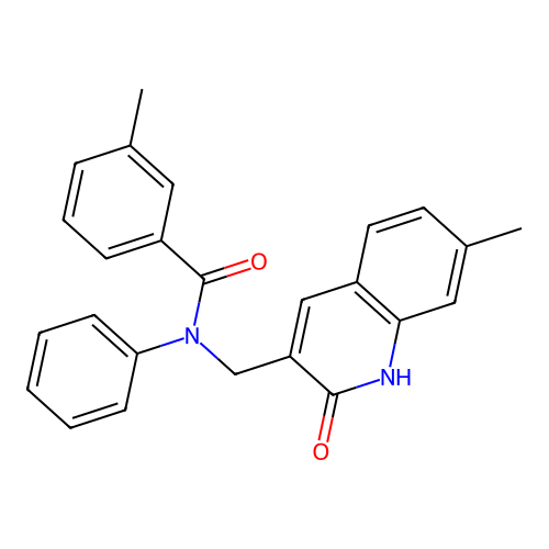 3-methyl-N-[(7-methyl-2-oxo-1H-quinolin-3-yl)methyl]-N-phenylbenzamide structure