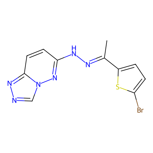 N-[(E)-1-(5-bromothiophen-2-yl)ethylideneamino]-[1,2,4]triazolo[4,3-b]pyridazin-6-amine structure