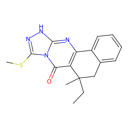 6-ethyl-6-methyl-9-(methylthio)-5,6-dihydrobenzo[h][1,2,4]triazolo[3,4-b]quinazolin-7(12H)-one structure
