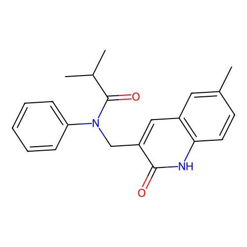 2-methyl-N-[(6-methyl-2-oxo-1H-quinolin-3-yl)methyl]-N-phenylpropanamide structure