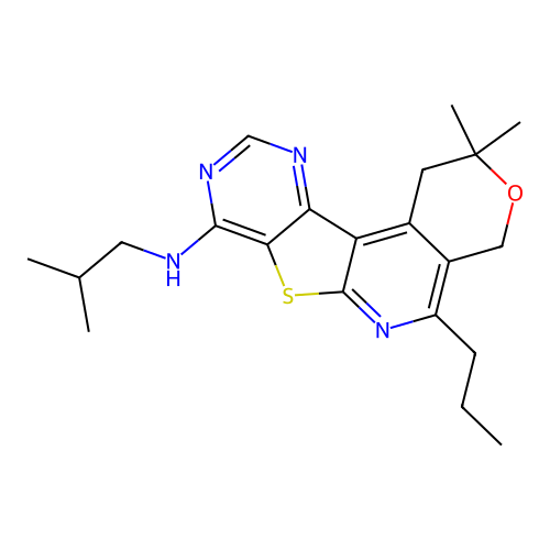2,2-dimethyl-N-(2-methylpropyl)-5-propyl-1,4-dihydro-2H-pyrano[4'',3'':4',5']pyrido[3',2':4,5]thieno[3,2-d]pyrimidin-8-amine structure