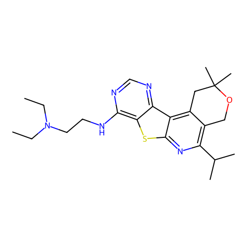 N'-[2,2-dimethyl-5-(propan-2-yl)-1,4-dihydro-2H-pyrano[4'',3'':4',5']pyrido[3',2':4,5]thieno[3,2-d]pyrimidin-8-yl]-N,N-diethylethane-1,2-diamine structure