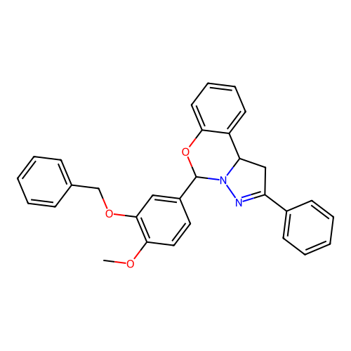 5-[3-(benzyloxy)-4-methoxyphenyl]-2-phenyl-1,10b-dihydropyrazolo[1,5-c][1,3]benzoxazine structure