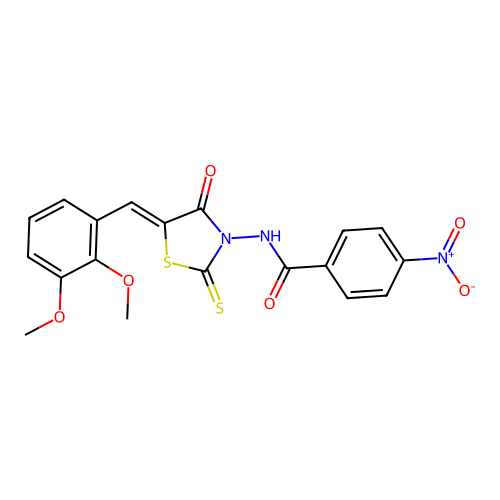 (Z)-N-(5-(2,3-dimethoxybenzylidene)-4-oxo-2-thioxothiazolidin-3-yl)-4-nitrobenzamide structure