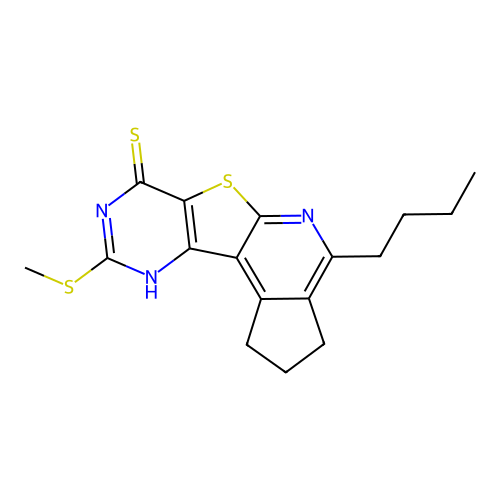 4-butyl-9-(methylsulfanyl)-2,3-dihydro-1H-cyclopenta[4',5']pyrido[3',2':4,5]thieno[3,2-d]pyrimidine-7(8H)-thione structure