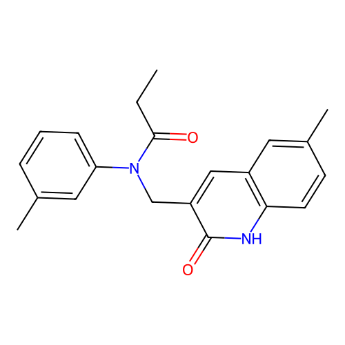 N-[(6-methyl-2-oxo-1H-quinolin-3-yl)methyl]-N-(3-methylphenyl)propanamide structure