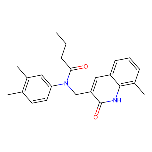 N-(3,4-dimethylphenyl)-N-[(8-methyl-2-oxo-1H-quinolin-3-yl)methyl]butanamide structure