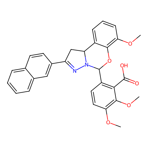 2,3-dimethoxy-6-(7-methoxy-2-(naphthalen-2-yl)-5,10b-dihydro-1H-benzo[e]pyrazolo[1,5-c][1,3]oxazin-5-yl)benzoic acid structure
