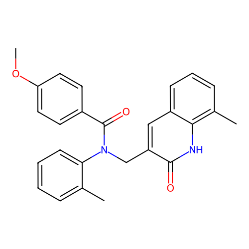 4-methoxy-N-[(8-methyl-2-oxo-1,2-dihydroquinolin-3-yl)methyl]-N-(2-methylphenyl)benzamide structure
