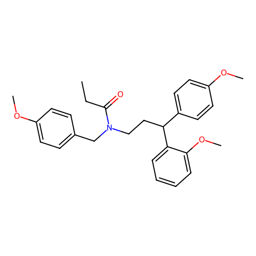 N-[3-(2-methoxyphenyl)-3-(4-methoxyphenyl)propyl]-N-[(4-methoxyphenyl)methyl]propanamide structure