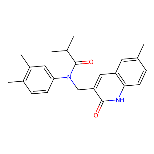 N-(3,4-dimethylphenyl)-N-((2-hydroxy-6-methylquinolin-3-yl)methyl)isobutyramide structure