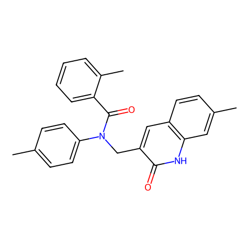 2-methyl-N-[(7-methyl-2-oxo-1H-quinolin-3-yl)methyl]-N-(4-methylphenyl)benzamide structure