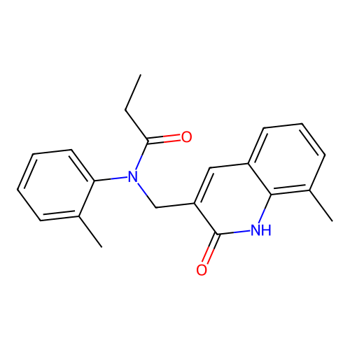 N-[(8-methyl-2-oxo-1H-quinolin-3-yl)methyl]-N-(2-methylphenyl)propanamide structure