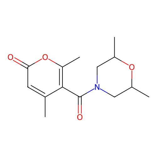 5-(2,6-dimethylmorpholine-4-carbonyl)-4,6-dimethyl-2H-pyran-2-one structure
