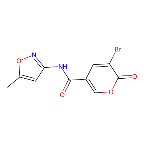 3-bromo-N-(5-methylisoxazol-3-yl)-2-oxo-2H-pyran-5-carboxamide structure