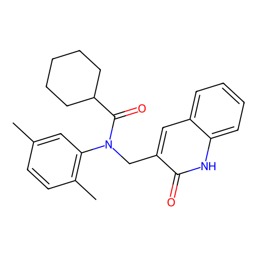 N-(2,5-dimethylphenyl)-N-[(2-oxo-1H-quinolin-3-yl)methyl]cyclohexanecarboxamide structure