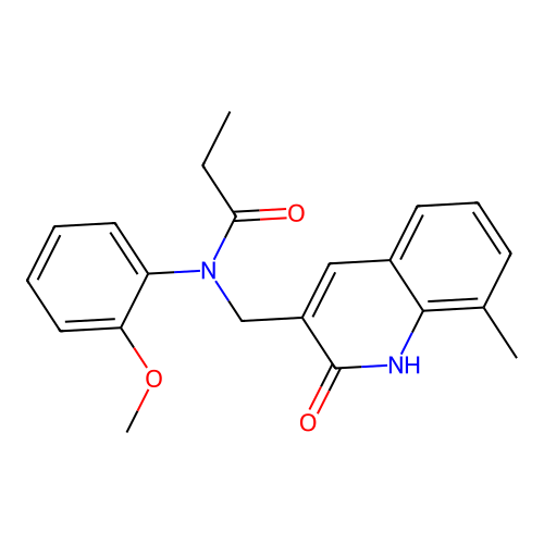 N-(2-methoxyphenyl)-N-[(8-methyl-2-oxo-1H-quinolin-3-yl)methyl]propanamide structure