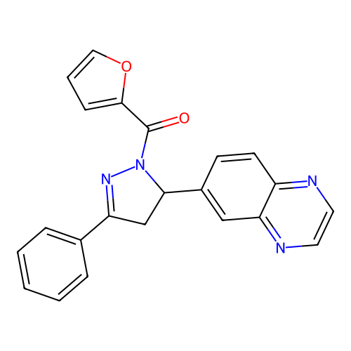 Furan-2-yl-(3-phenyl-5-quinoxalin-6-yl-4,5-dihydro-pyrazol-1-yl)-methanone structure