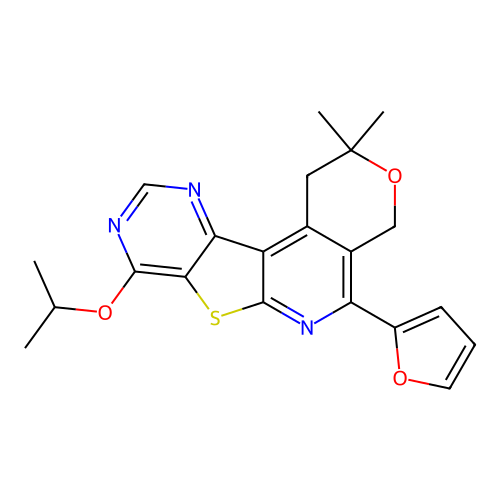 5-(furan-2-yl)-2,2-dimethyl-8-(propan-2-yloxy)-1,4-dihydro-2H-pyrano[4'',3'':4',5']pyrido[3',2':4,5]thieno[3,2-d]pyrimidine structure