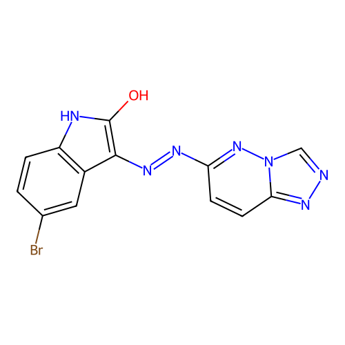 (E)-3-(2-([1,2,4]triazolo[4,3-b]pyridazin-6-yl)hydrazono)-5-bromoindolin-2-one structure