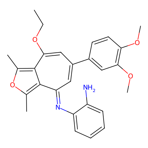 (E)-N1-(6-(3,4-dimethoxyphenyl)-8-ethoxy-1,3-dimethyl-4H-cyclohepta[c]furan-4-ylidene)benzene-1,2-diamine structure