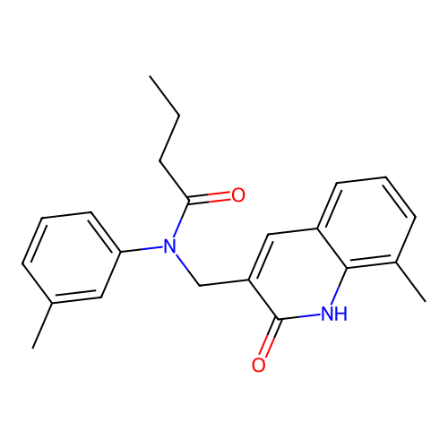 N-[(8-methyl-2-oxo-1H-quinolin-3-yl)methyl]-N-(3-methylphenyl)butanamide structure