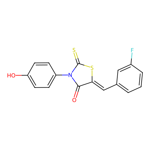 (5Z)-5-(3-fluorobenzylidene)-3-(4-hydroxyphenyl)-2-thioxo-1,3-thiazolidin-4-one structure