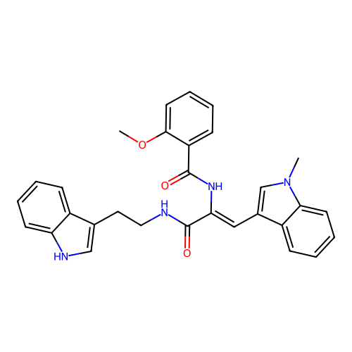 (Z)-N-(3-((2-(1H-indol-3-yl)ethyl)amino)-1-(1-methyl-1H-indol-3-yl)-3-oxoprop-1-en-2-yl)-2-methoxybenzamide structure
