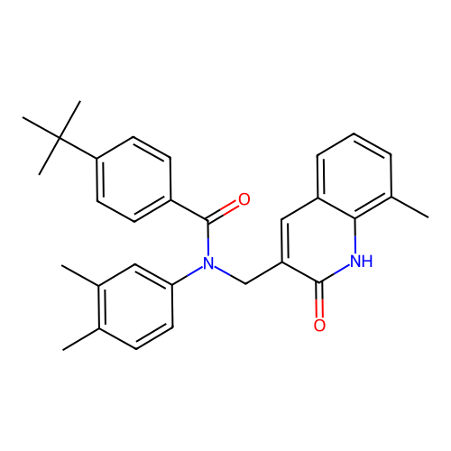 4-(tert-butyl)-N-(3,4-dimethylphenyl)-N-((2-hydroxy-8-methylquinolin-3-yl)methyl)benzamide structure