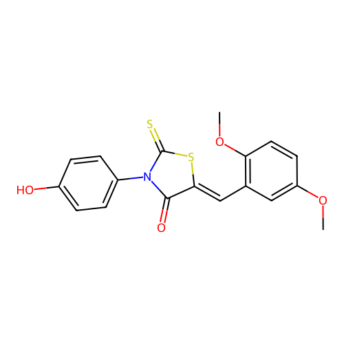 (Z)-5-(2,5-dimethoxybenzylidene)-3-(4-hydroxyphenyl)-2-thioxothiazolidin-4-one structure