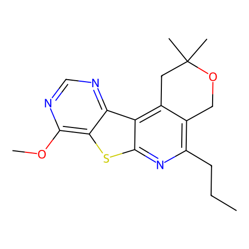 8-methoxy-2,2-dimethyl-5-propyl-1,4-dihydro-2H-pyrano[4'',3'':4',5']pyrido[3',2':4,5]thieno[3,2-d]pyrimidine structure