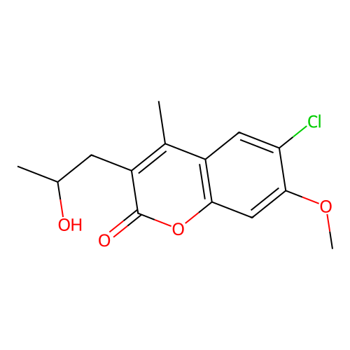 6-chloro-3-(2-hydroxypropyl)-7-methoxy-4-methyl-2H-chromen-2-one structure