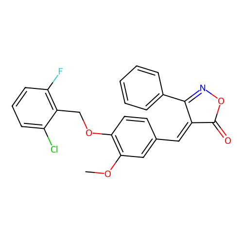 (4E)-4-{4-[(2-chloro-6-fluorobenzyl)oxy]-3-methoxybenzylidene}-3-phenyl-1,2-oxazol-5(4H)-one structure