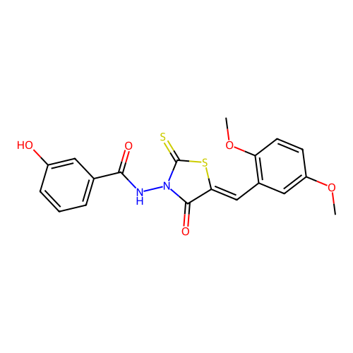 (Z)-N-(5-(2,5-dimethoxybenzylidene)-4-oxo-2-thioxothiazolidin-3-yl)-3-hydroxybenzamide structure