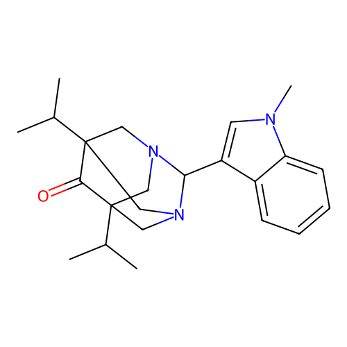 (5s,7s)-5,7-diisopropyl-2-(1-methyl-1H-indol-3-yl)-1,3-diazaadamantan-6-one structure