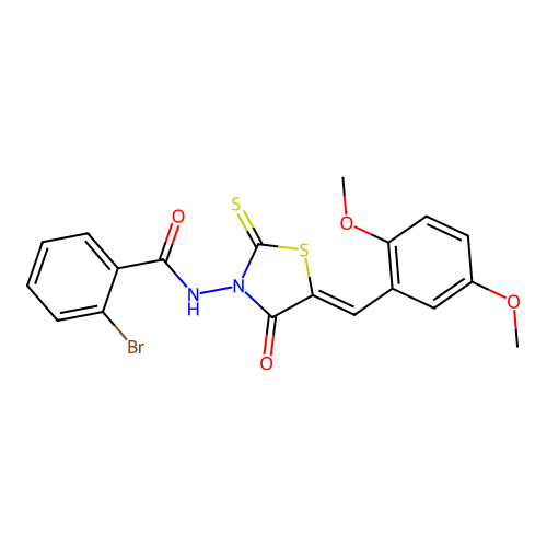 (Z)-2-bromo-N-(5-(2,5-dimethoxybenzylidene)-4-oxo-2-thioxothiazolidin-3-yl)benzamide structure