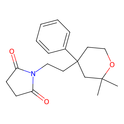1-(2-(2,2-dimethyl-4-phenyltetrahydro-2H-pyran-4-yl)ethyl)pyrrolidine-2,5-dione structure