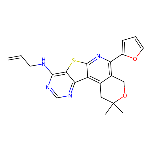 5-(furan-2-yl)-2,2-dimethyl-N-(prop-2-en-1-yl)-1,4-dihydro-2H-pyrano[4'',3'':4',5']pyrido[3',2':4,5]thieno[3,2-d]pyrimidin-8-amine structure