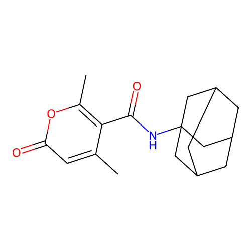 N-((3s,5s,7s)-adamantan-1-yl)-4,6-dimethyl-2-oxo-2H-pyran-5-carboxamide structure