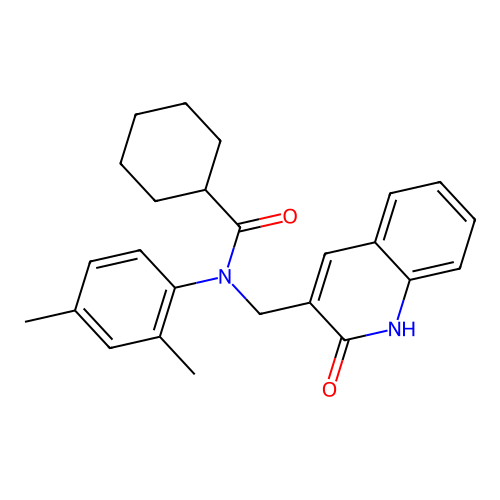 N-(2,4-dimethylphenyl)-N-[(2-oxo-1H-quinolin-3-yl)methyl]cyclohexanecarboxamide structure